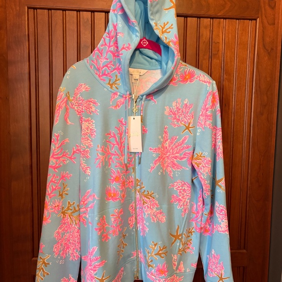 Lilly Pulitzer Avida Terry Hoodie Size Large Royal Coral NWT - Picture 3 of 3